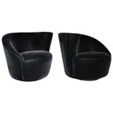 Pair of Kagen Asymmetrical Chairs in Black Mohair