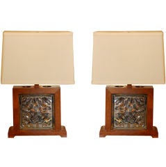 Wood and Glass Block Table Lamps