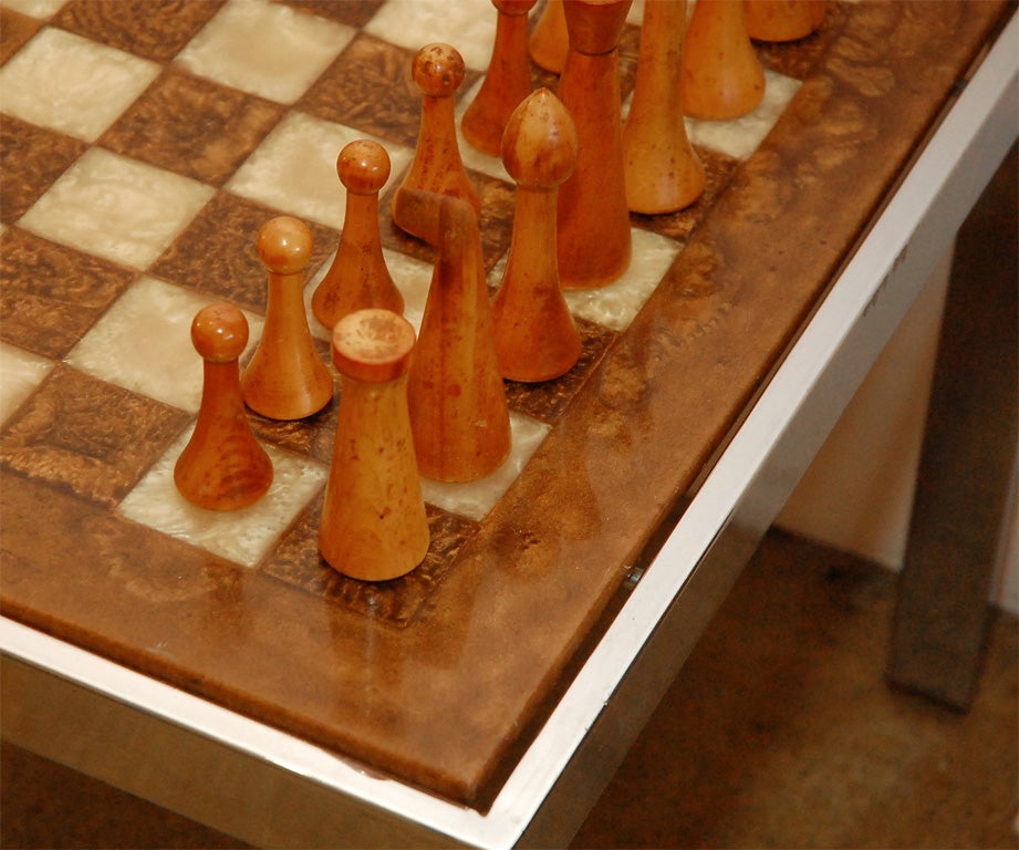 American Chess side table with chess set by Herman Ohme