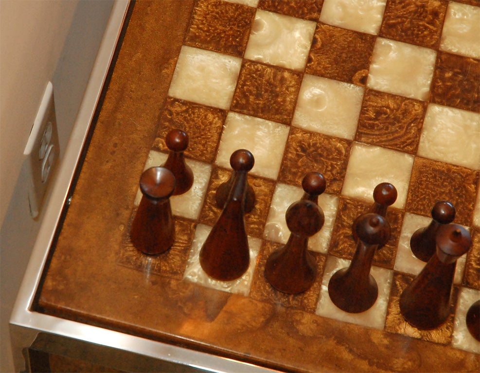Chess side table with chess set by Herman Ohme In Excellent Condition In Santa Monica, CA