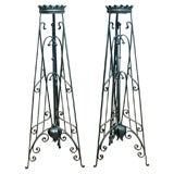 Pair of Art Nouveau wrought iron tall plant stands