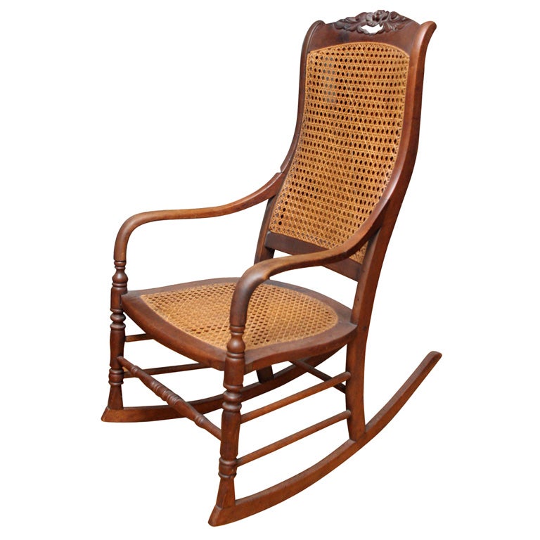 Late 19th century hand caned rocking chair For Sale