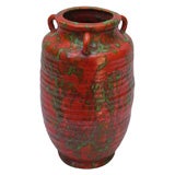 Japanese Awaji Art Pottery Chromium Orange and Green Flambe Vase