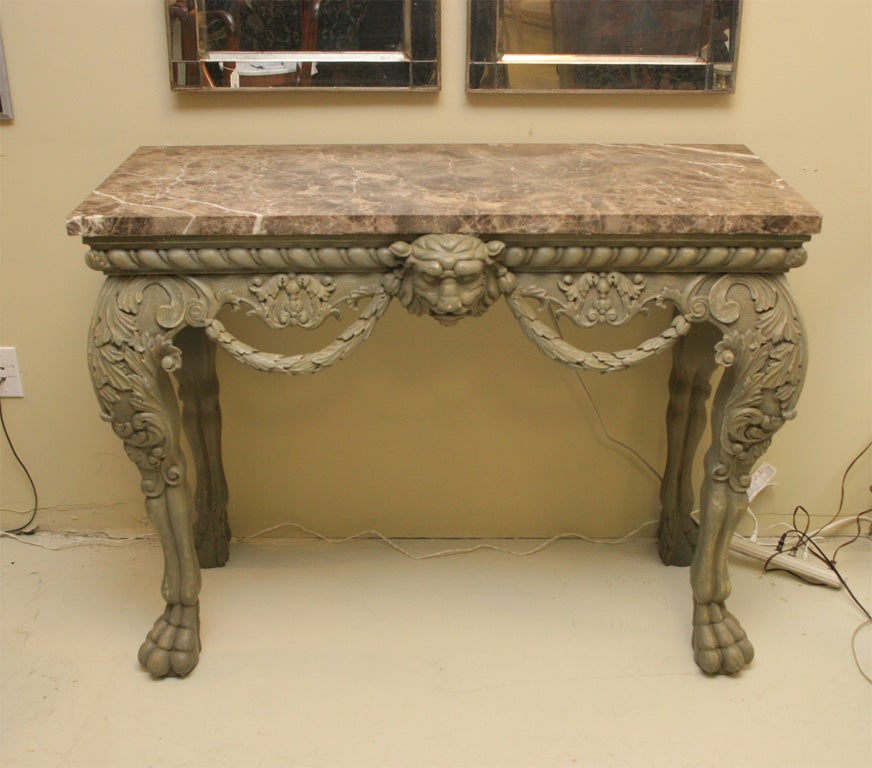 HAND CARVER MARBLE TOP CONSOLE