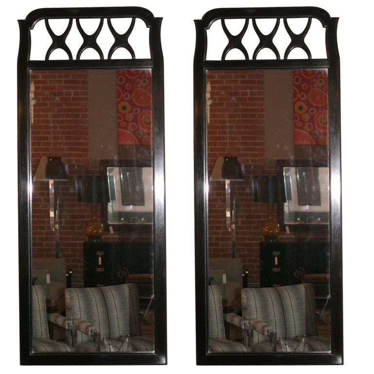 Pair Mid Century Ebonized Mirrors