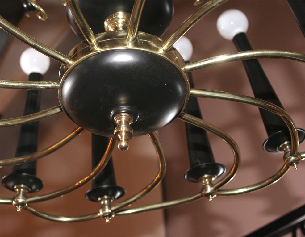 Midcentury Brass and Wood Floral Chandelier 2