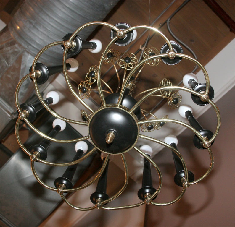Midcentury Brass and Wood Floral Chandelier 3