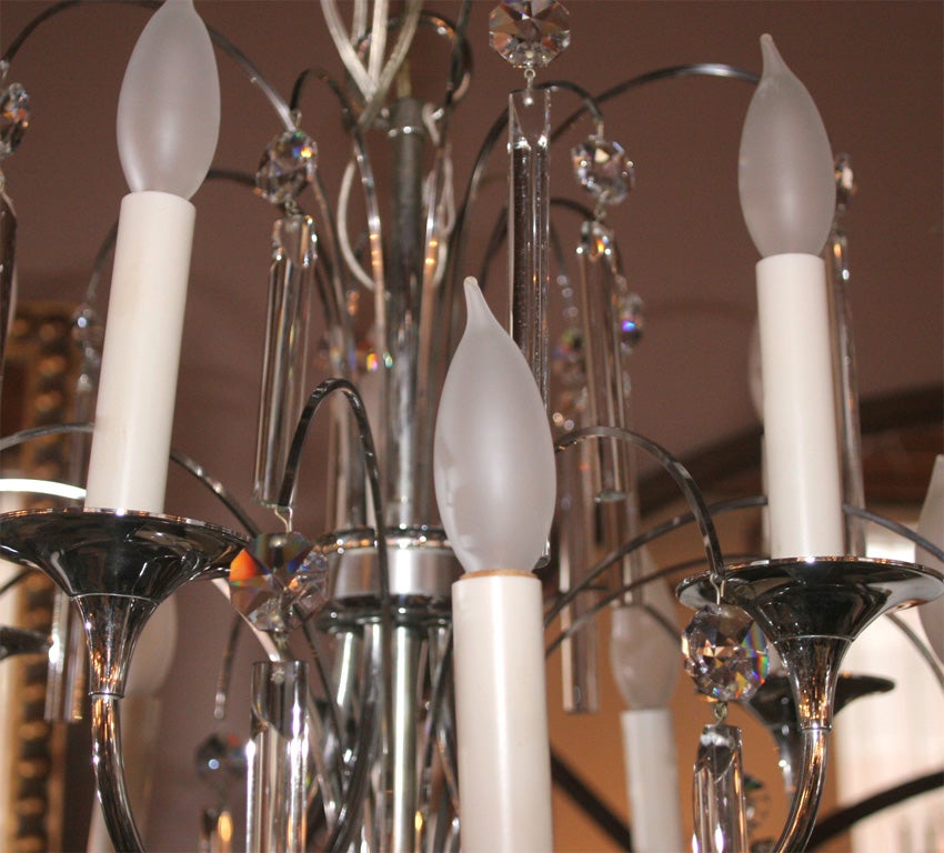 American Midcentury Chrome and Crystal Chandelier For Sale