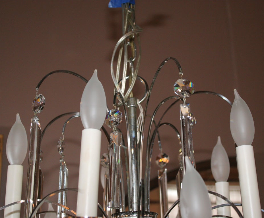 Mid-20th Century Midcentury Chrome and Crystal Chandelier For Sale