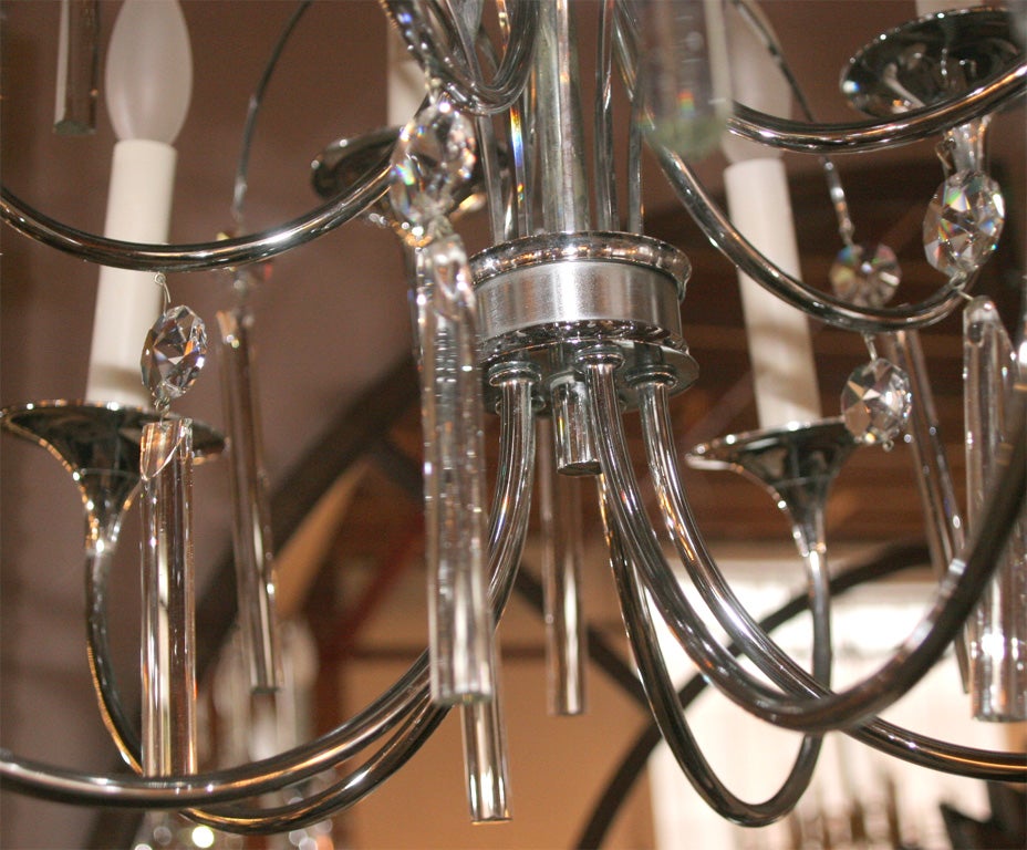 Midcentury Chrome and Crystal Chandelier For Sale 1