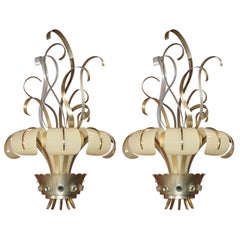 Vintage Pair of French Lucite and Metal Sconces