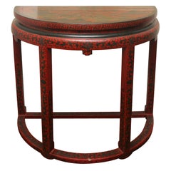 Chinese Red and Green Lacquer Demi-Lune table