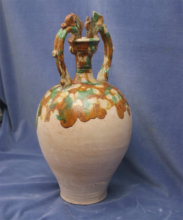 Chinese Three-Color (Sancai) Glazed Pottery Amphora For Sale 1