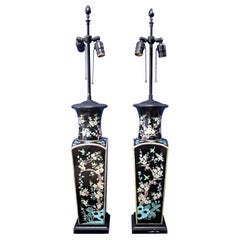 Tall Pair of Chinese Famille Noire Vases