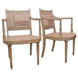 Pair of Italian painted wood frame and cane armchairs