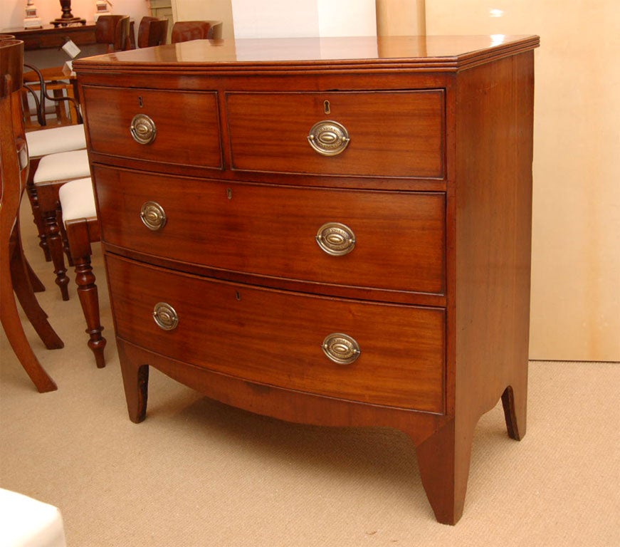 English Early 19th Century Regency Bowfront Mahogany Chest For Sale