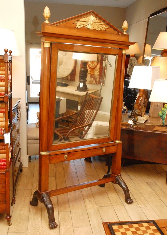 Italian Empire Carved  Walnut and Gilt Cheval Mirror, Circa 1815