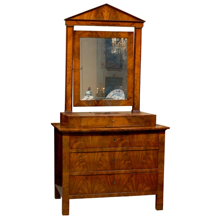 Unusual Empire Mahogany Chest with Dressing Mirror,  ca. 1810