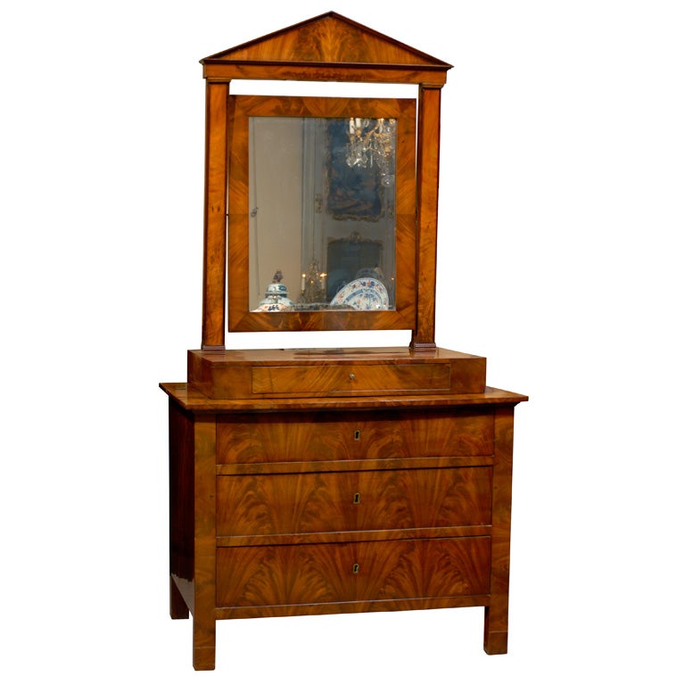 Unusual Empire Mahogany Chest with Dressing Mirror,  ca. 1810