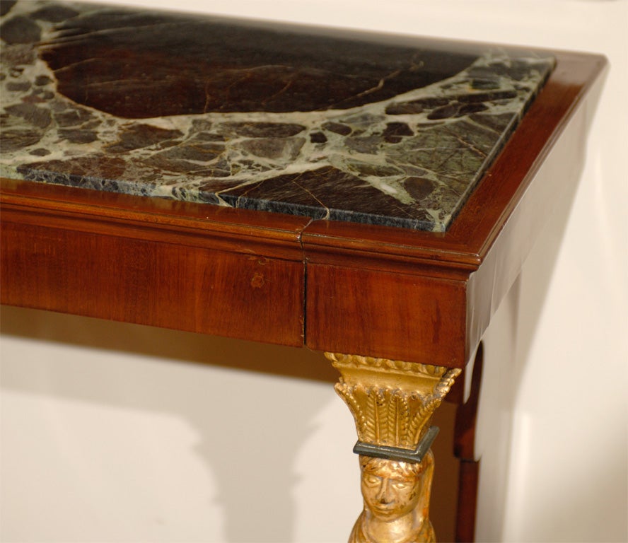 Mahogany Petite Empire Console with Marble Top, France 19th century For Sale