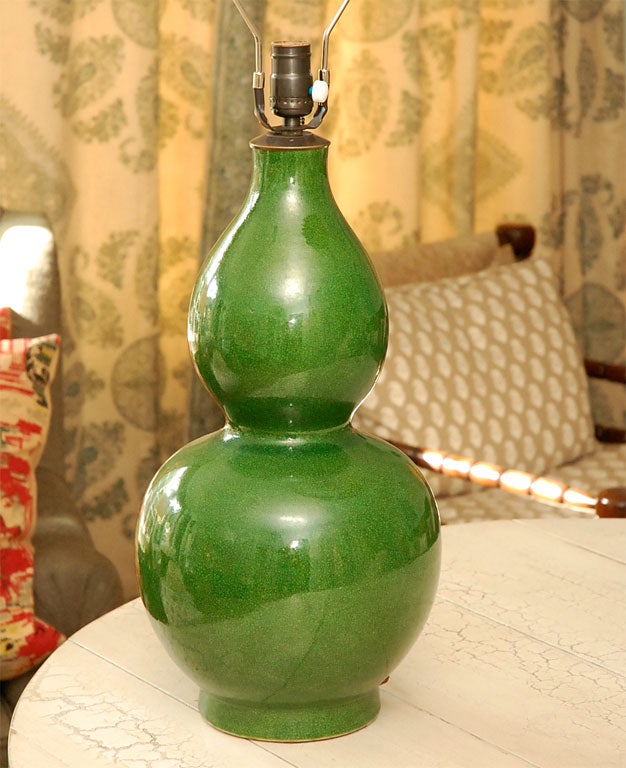 Contemporary Pair of Chinese Crackled double gourd lamps