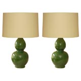 Pair of Chinese Crackled double gourd lamps