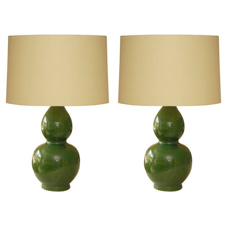 Pair of Chinese Crackled double gourd lamps