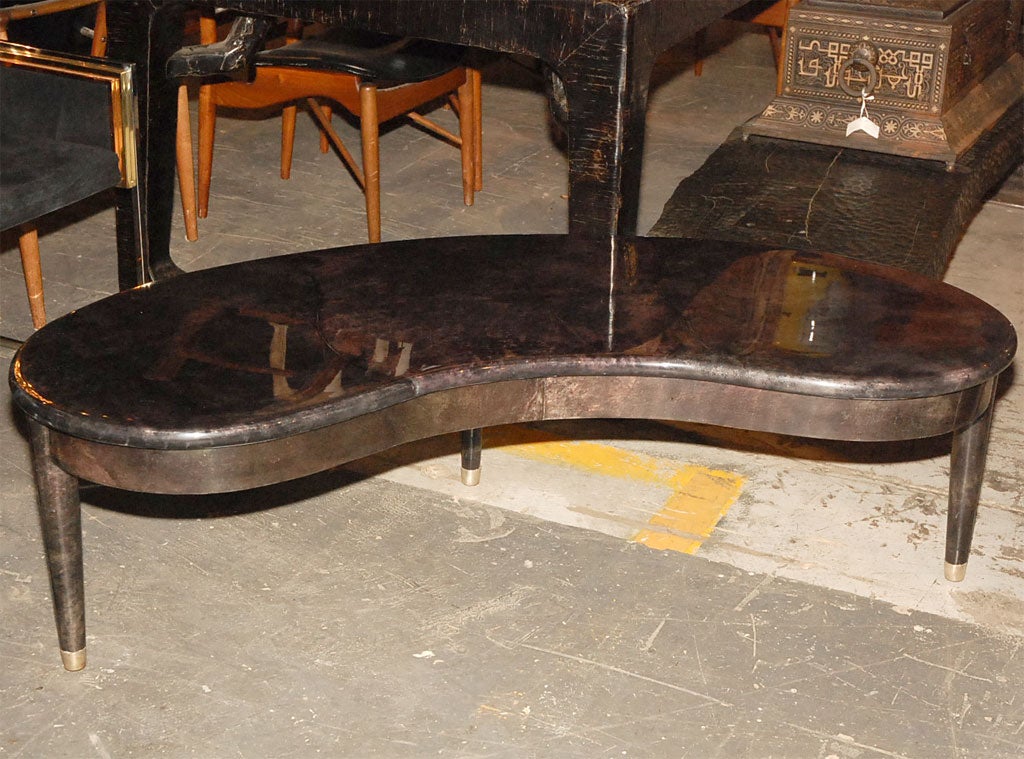 Kidney Shaped Coffee Table in Black Parchment on Three Legs