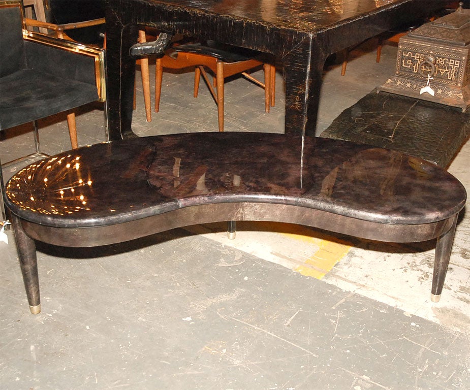 Unknown Kidney Shaped Coffee Table in Black Parchment