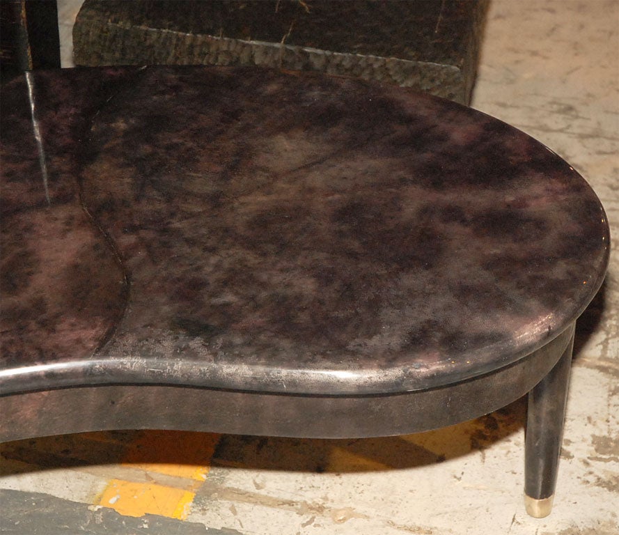 Wood Kidney Shaped Coffee Table in Black Parchment