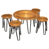 Abraham and Roll Cane Table and Four Low Stools