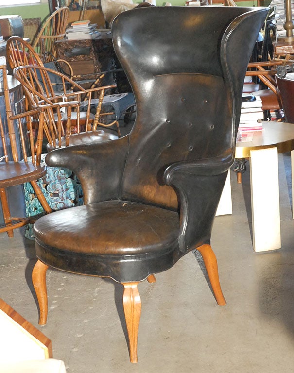 Frits Henningsen Highback Winchair in black leather