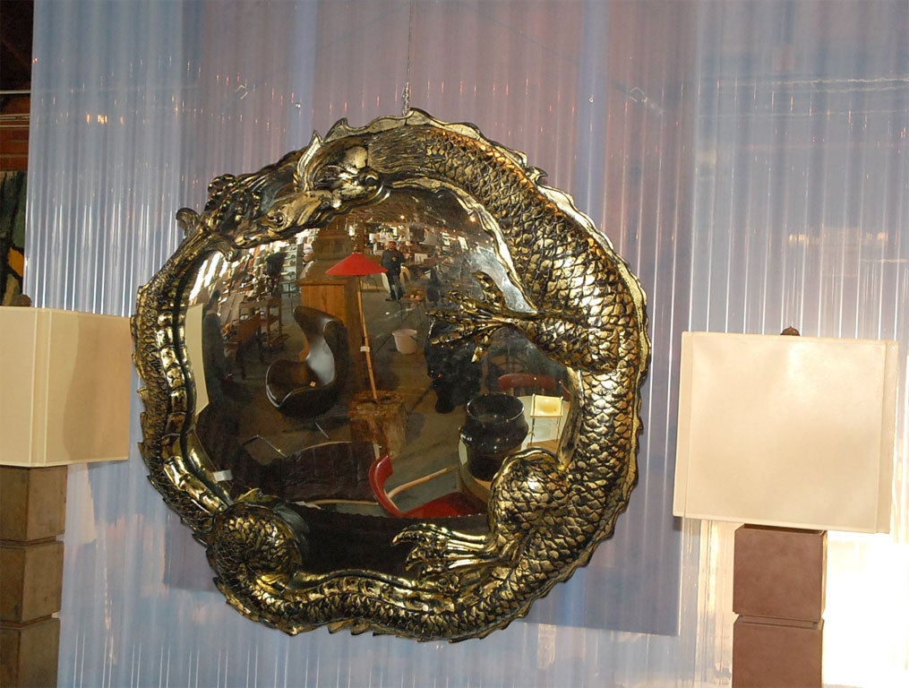 Black Lacquer and Gilt Dragon Mirror