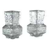 Antique Matched Pair of 19th Century Baccarat Handblown Crystal Vases Square Bases