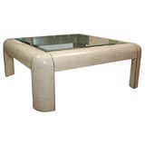 Stone veneer cocktail table with glass insert