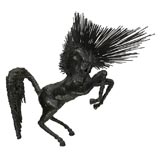 Rearing metal horse sculpture by Fantoni