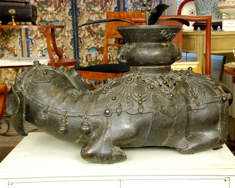 Bronze Incense Burner in the form of an Elephant in Repose In Excellent Condition In West Palm Beach, FL