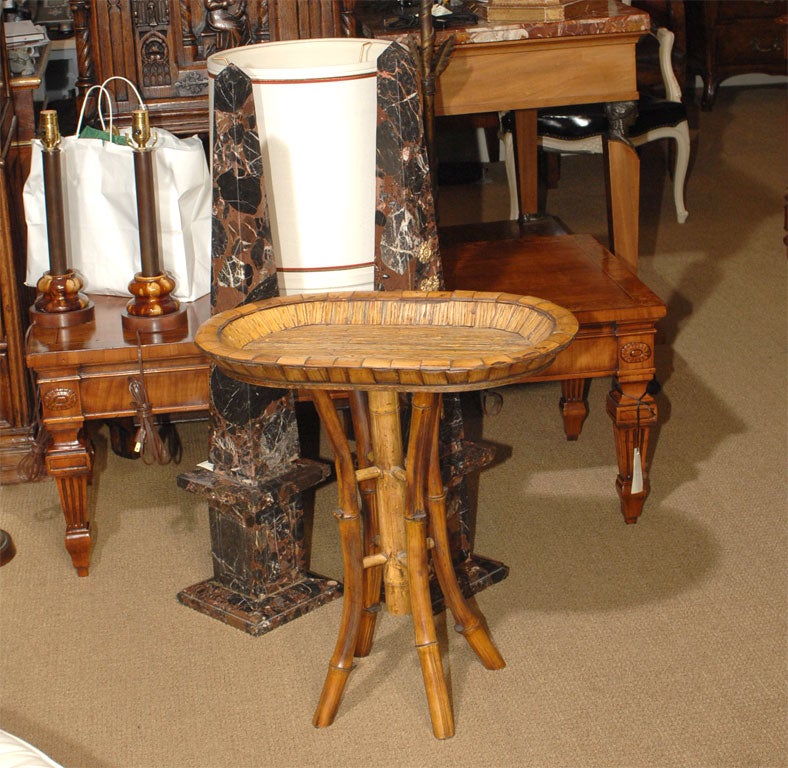 Victorian tortoise shell bamboo / palm work table