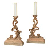 Antique Pair of 19th Century Hand Carved Prickets