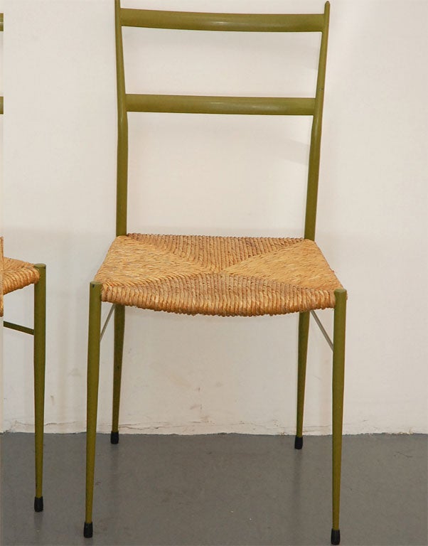 Italian Gio Ponti Style Rush Seat Chairs