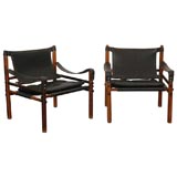 Arne Norell Black Leather Safari Chairs