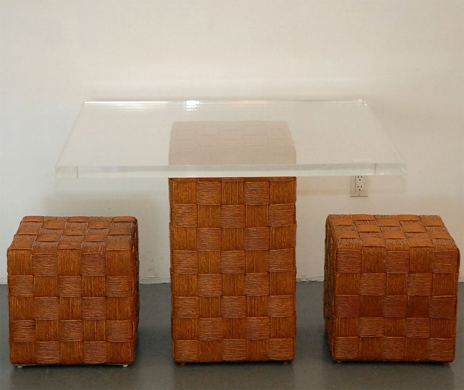 Harvey Probber Seagrass Table and Ottomans