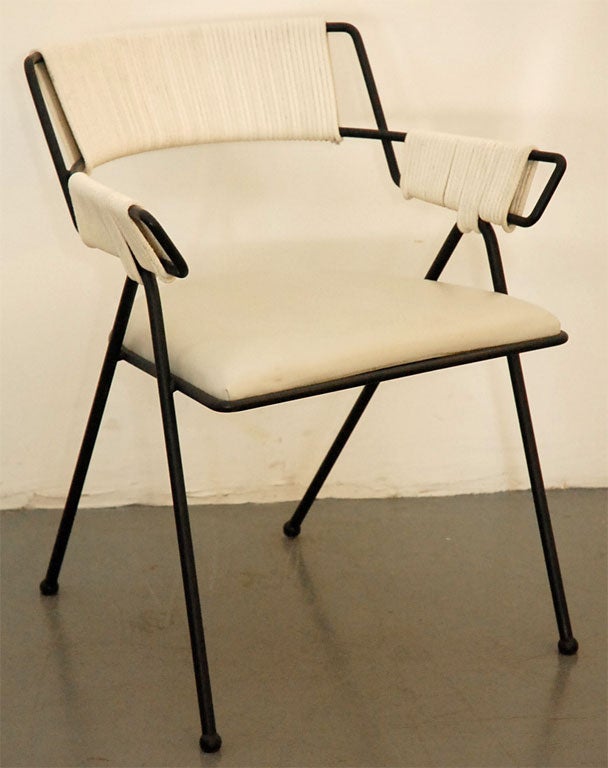 Arm Chair after Billy Haines. Black Iron, Rope and Leather. Seat cushion can be changed to c.o.m.