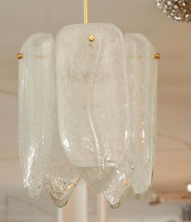 Austrian Ceiling Pendant. 5 Beautiful hand blown tear drop pieces on brass frame. Light has slight crack in piece of glass. Pictures available upon request.