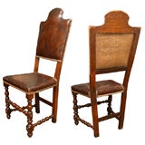 Pair of English walnut, leather upholstered side chairs Ca. 1770