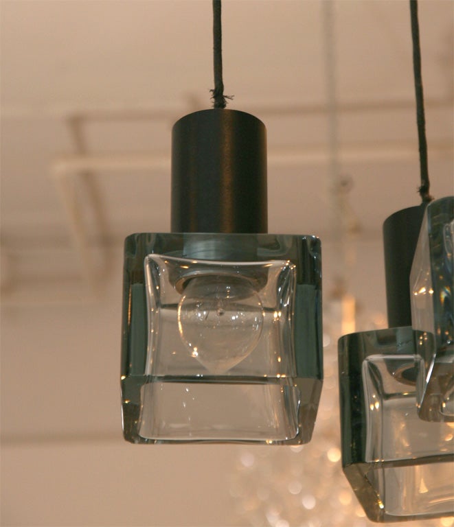 Seguso Three Blue Glass Cube Ceiling Light Designed by Flavio Poli For Sale 1