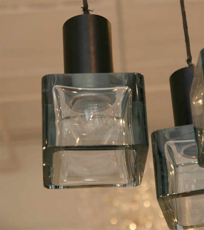 Seguso Three Blue Glass Cube Ceiling Light Designed by Flavio Poli For Sale 3
