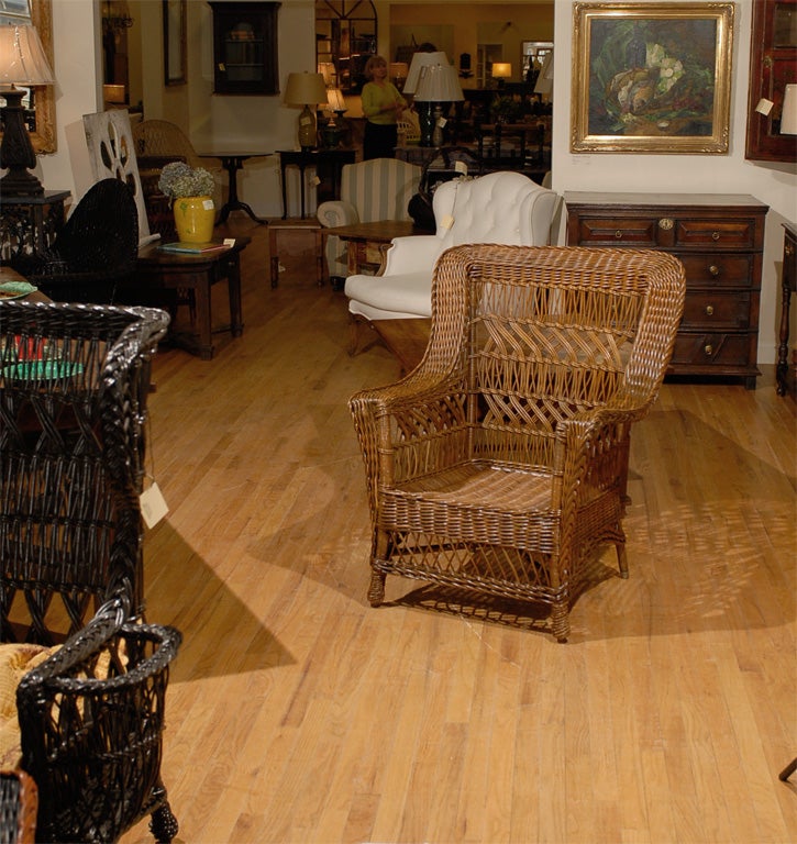 This is a natural wicker chair of the Bar Harbor style.  This is an excellent example of wicker.  Wicker that is still natural is harder to find and very valued.<br />
<br />
Please visit our website for more pieces.<br