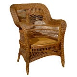 Vintage Rolled Arm Natural Wicker Chair