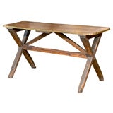 Antique English Country Trestle Table with brass trim